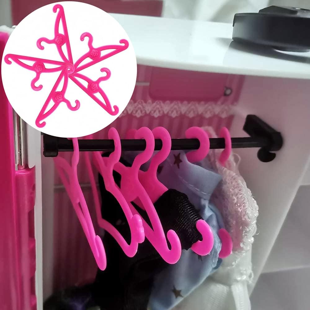 60 PCS Pink Plastic Little Hangers for Girl Doll Dress Clothes Gown Doll Clothes Accessories