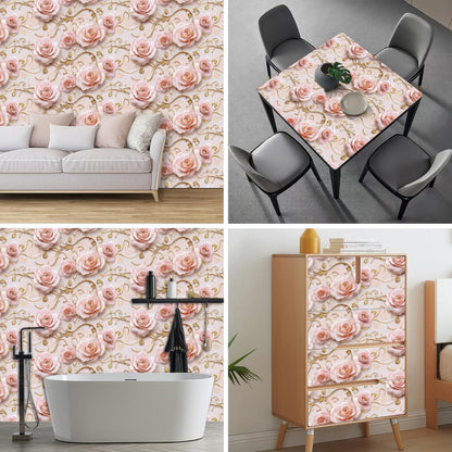 Pink Rose Floral Peel Stick Wallpaper 118.1x17.7 Inch Vinyl