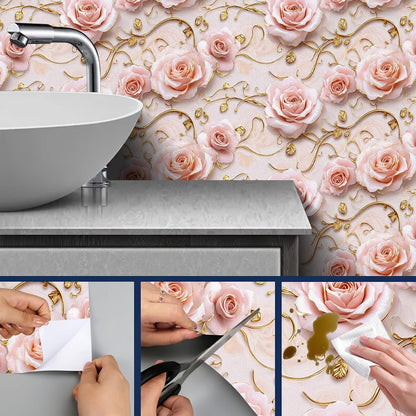 Pink Rose Floral Peel Stick Wallpaper 118.1x17.7 Inch Vinyl