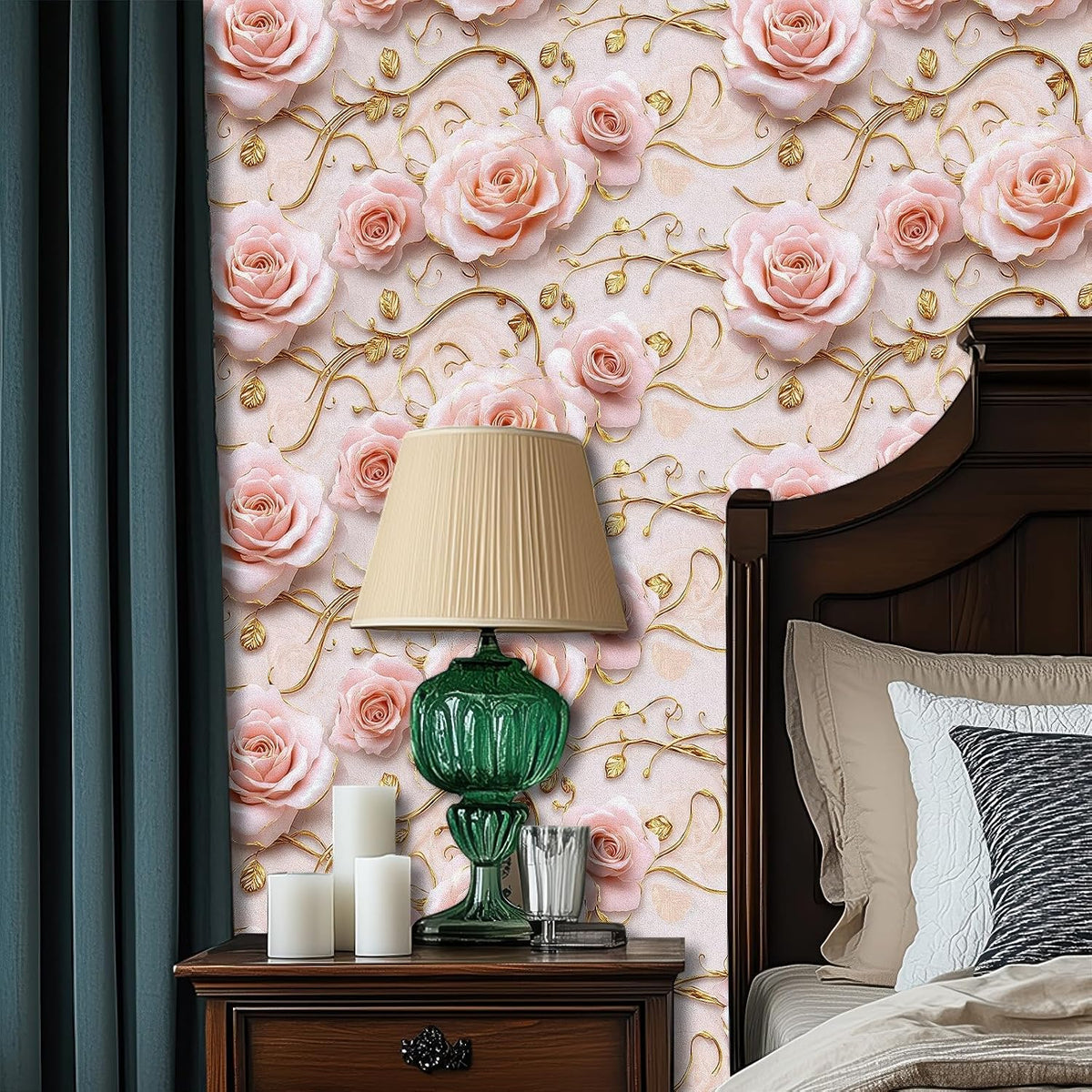 Pink Rose Floral Peel Stick Wallpaper 118.1x17.7 Inch Vinyl