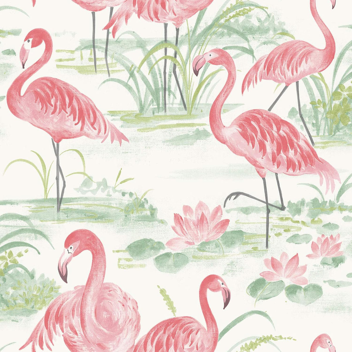 Flamingo Beach Peel & Stick Wallpaper, Pink, Tropical, Self-Adhesive, 20.5-in x 18-ft