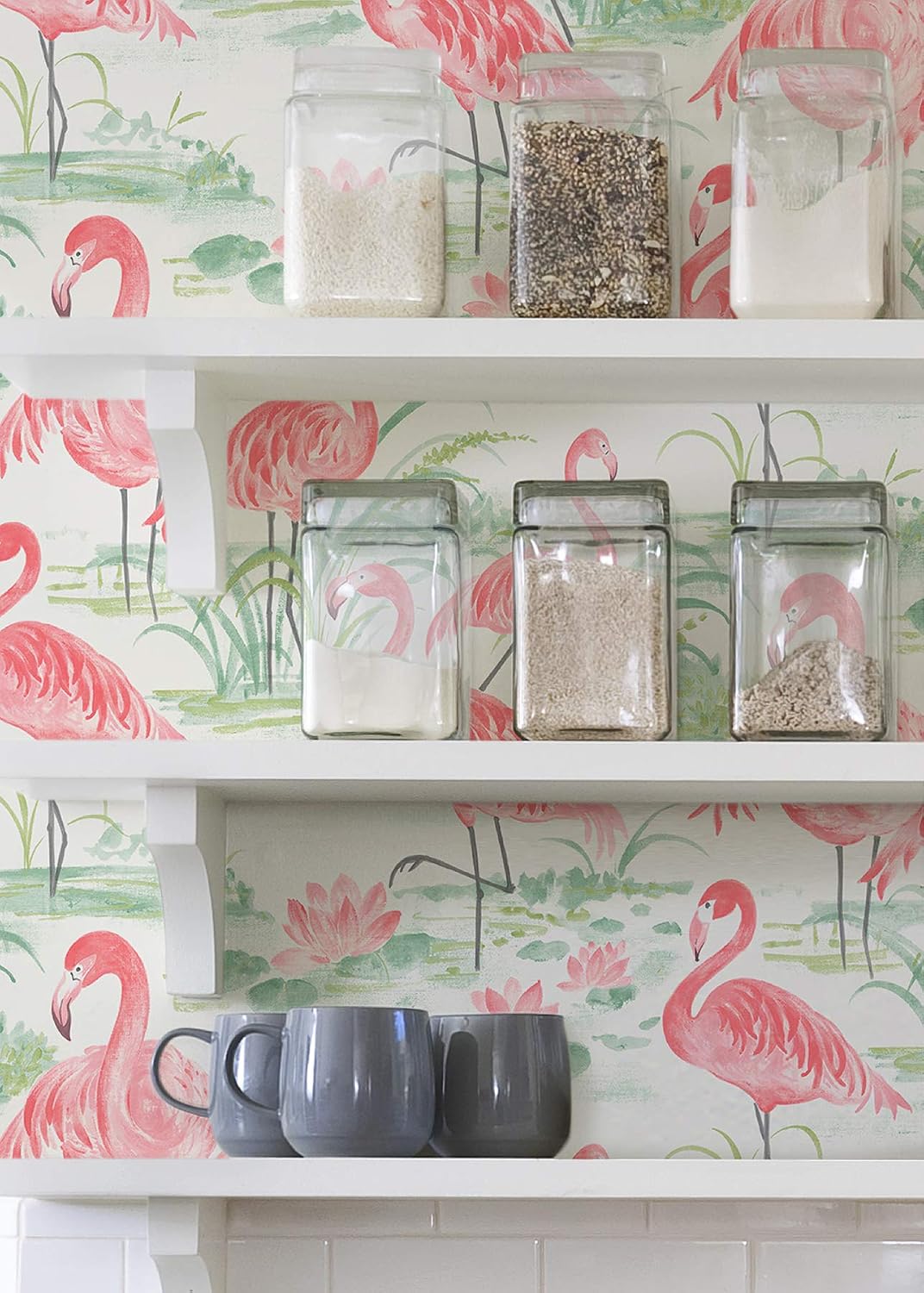 Flamingo Beach Peel & Stick Wallpaper, Pink, Tropical, Self-Adhesive, 20.5-in x 18-ft