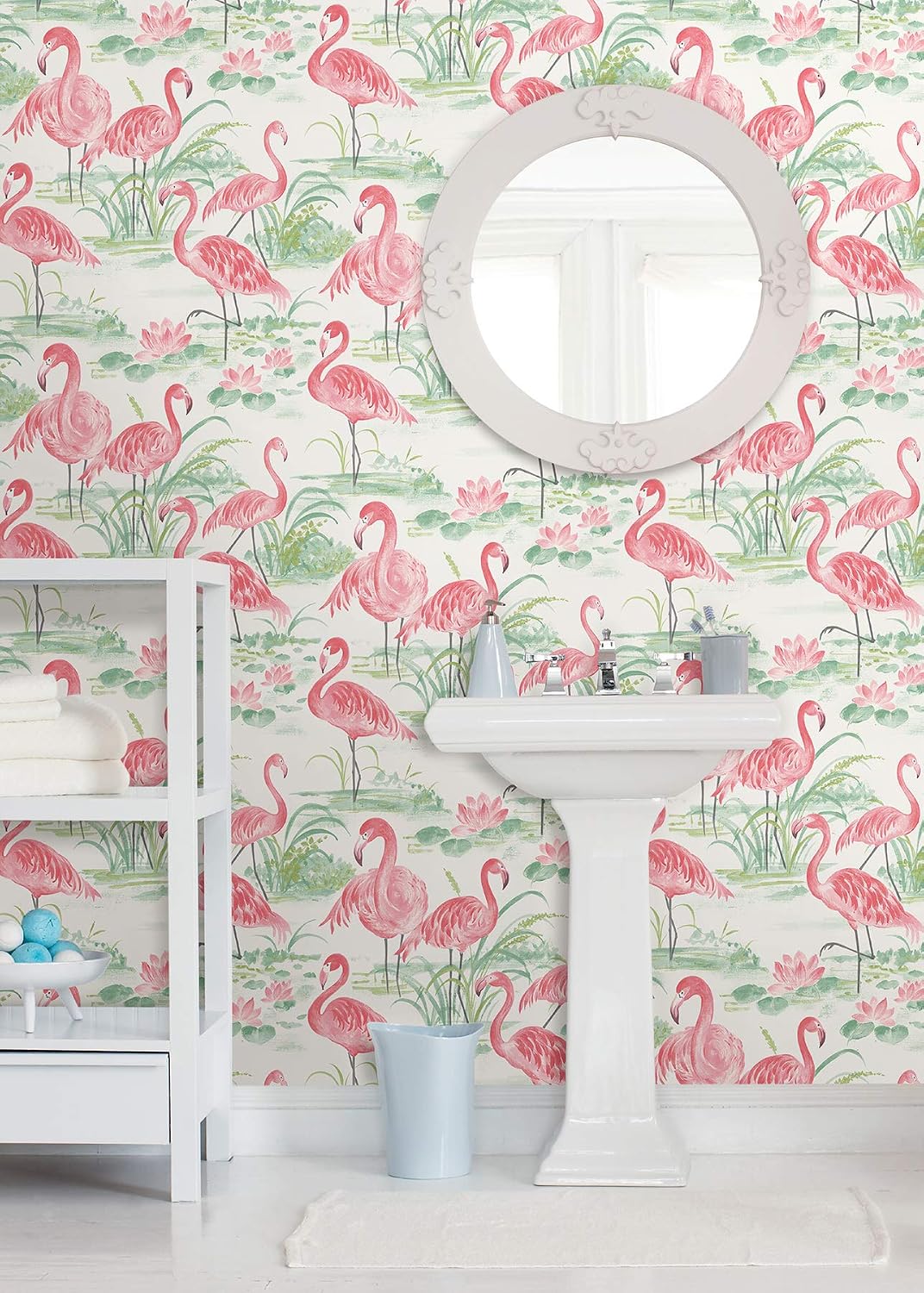 Flamingo Beach Peel & Stick Wallpaper, Pink, Tropical, Self-Adhesive, 20.5-in x 18-ft