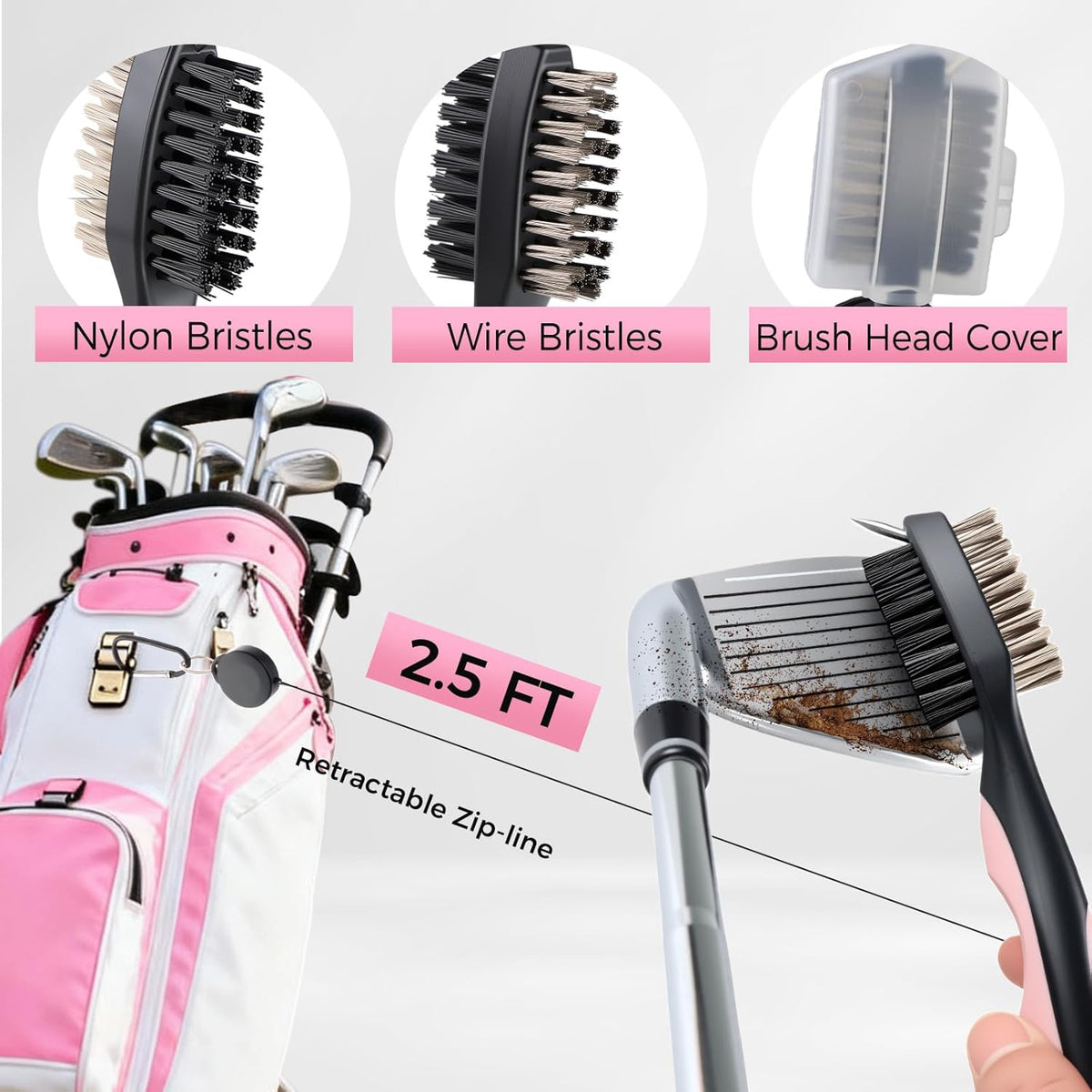 Pink Golf Accessories for Women, Acrylic Paint Ink 16 Pcs Golf Essentials Kit - Golf Club Brush & Golf Towel, Tee & Ball Holder for Bag, Divot Tool & Ball Maker, Golf Club Cleaning Kit - Golf Gifts
