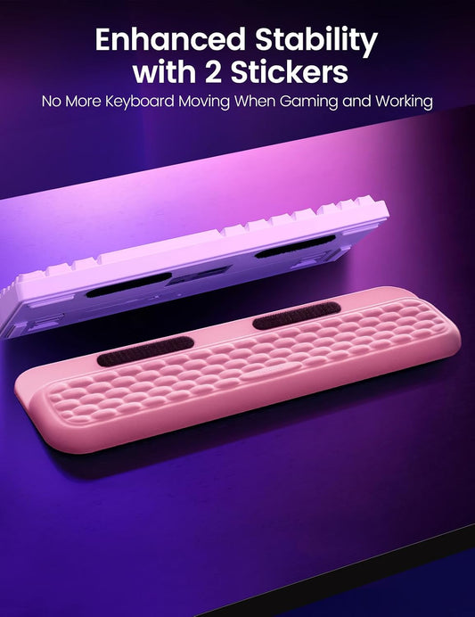 Wrist Rest with Stickers, Full 100% Mechanical Keyboard Rest Support Pad, Desk Ergonomic Cushion for Computer Typing Office Work Home Gaming, Soft Memory Foam Arm Palm Hand Pain Relief-Pink