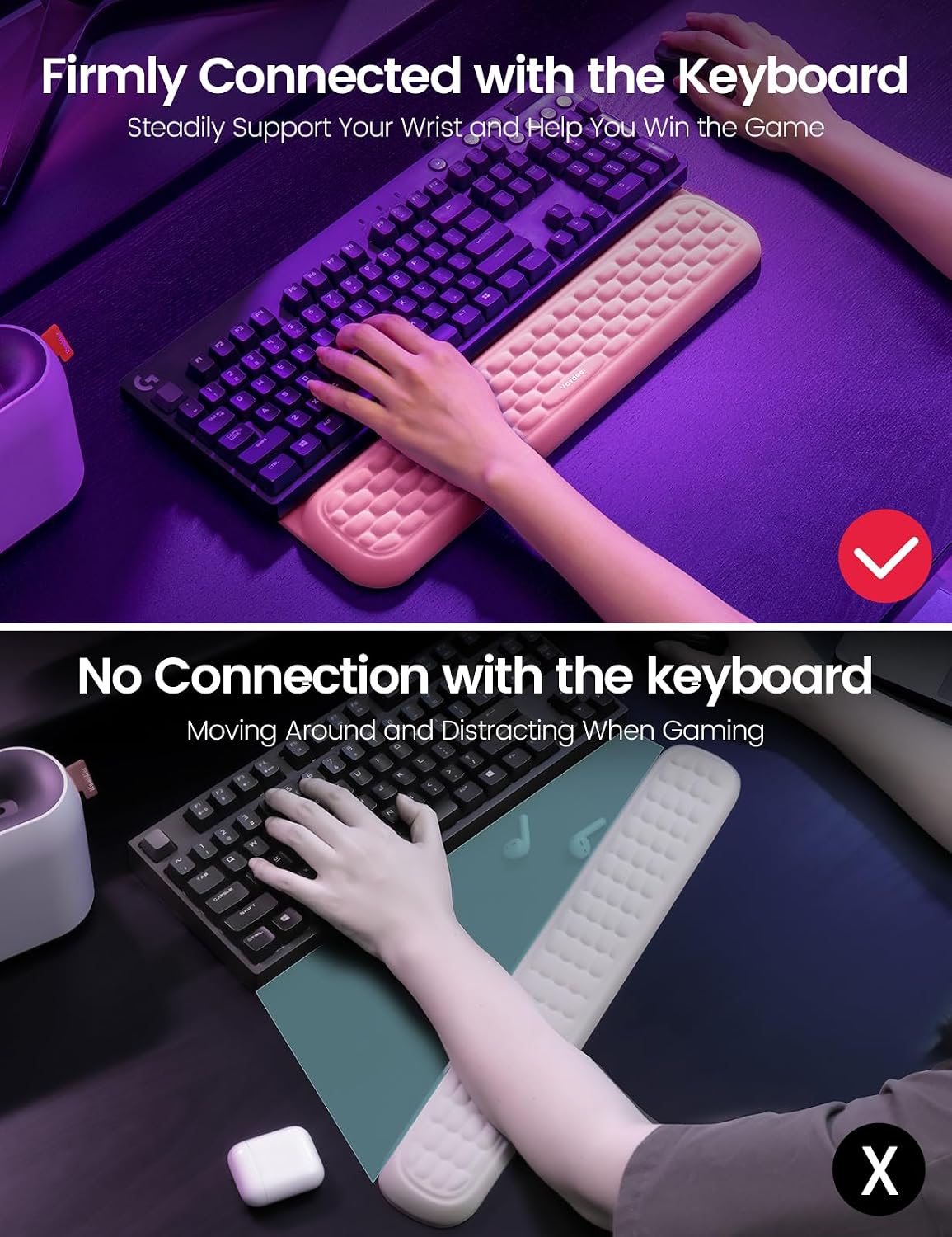 Wrist Rest with Stickers, Full 100% Mechanical Keyboard Rest Support Pad, Desk Ergonomic Cushion for Computer Typing Office Work Home Gaming, Soft Memory Foam Arm Palm Hand Pain Relief-Pink