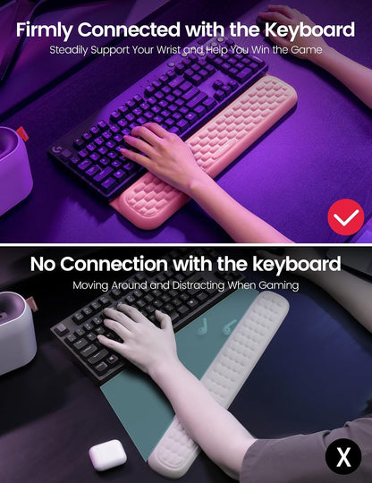 Wrist Rest with Stickers, Full 100% Mechanical Keyboard Rest Support Pad, Desk Ergonomic Cushion for Computer Typing Office Work Home Gaming, Soft Memory Foam Arm Palm Hand Pain Relief-Pink
