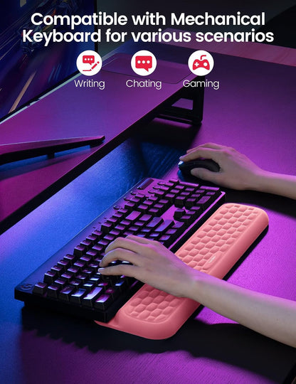 Wrist Rest with Stickers, Full 100% Mechanical Keyboard Rest Support Pad, Desk Ergonomic Cushion for Computer Typing Office Work Home Gaming, Soft Memory Foam Arm Palm Hand Pain Relief-Pink