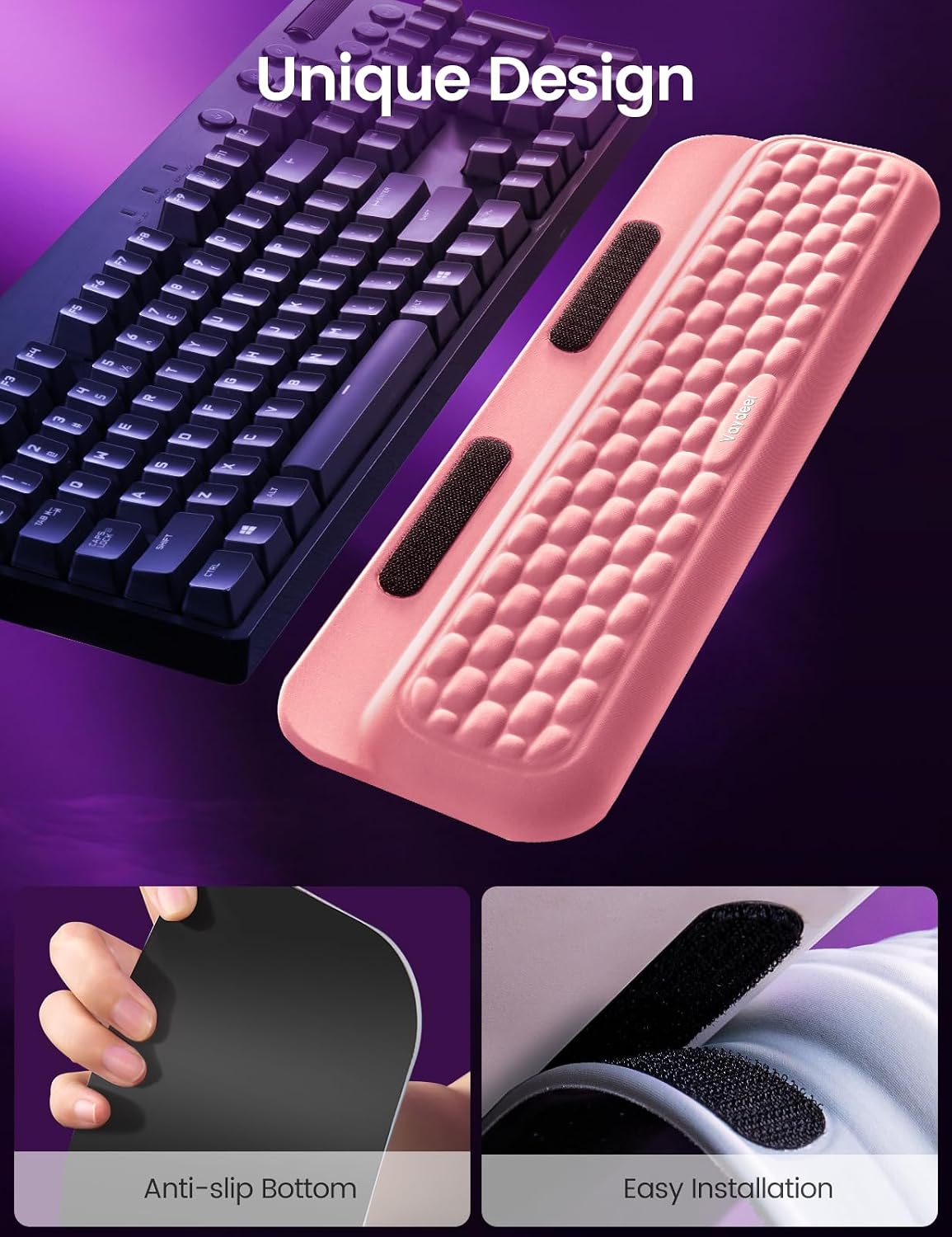 Wrist Rest with Stickers, Full 100% Mechanical Keyboard Rest Support Pad, Desk Ergonomic Cushion for Computer Typing Office Work Home Gaming, Soft Memory Foam Arm Palm Hand Pain Relief-Pink