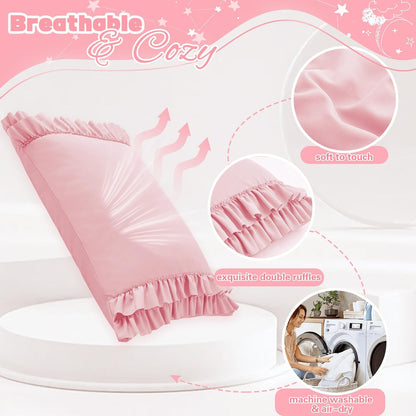 Ruffled Pillow Cases Set of 2, Standard 20x26 Inches, Pink