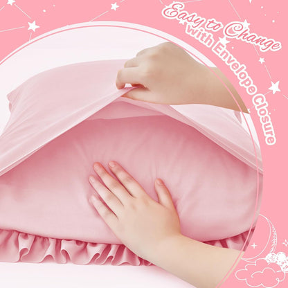 Ruffled Pillow Cases Set of 2, Standard 20x26 Inches, Pink