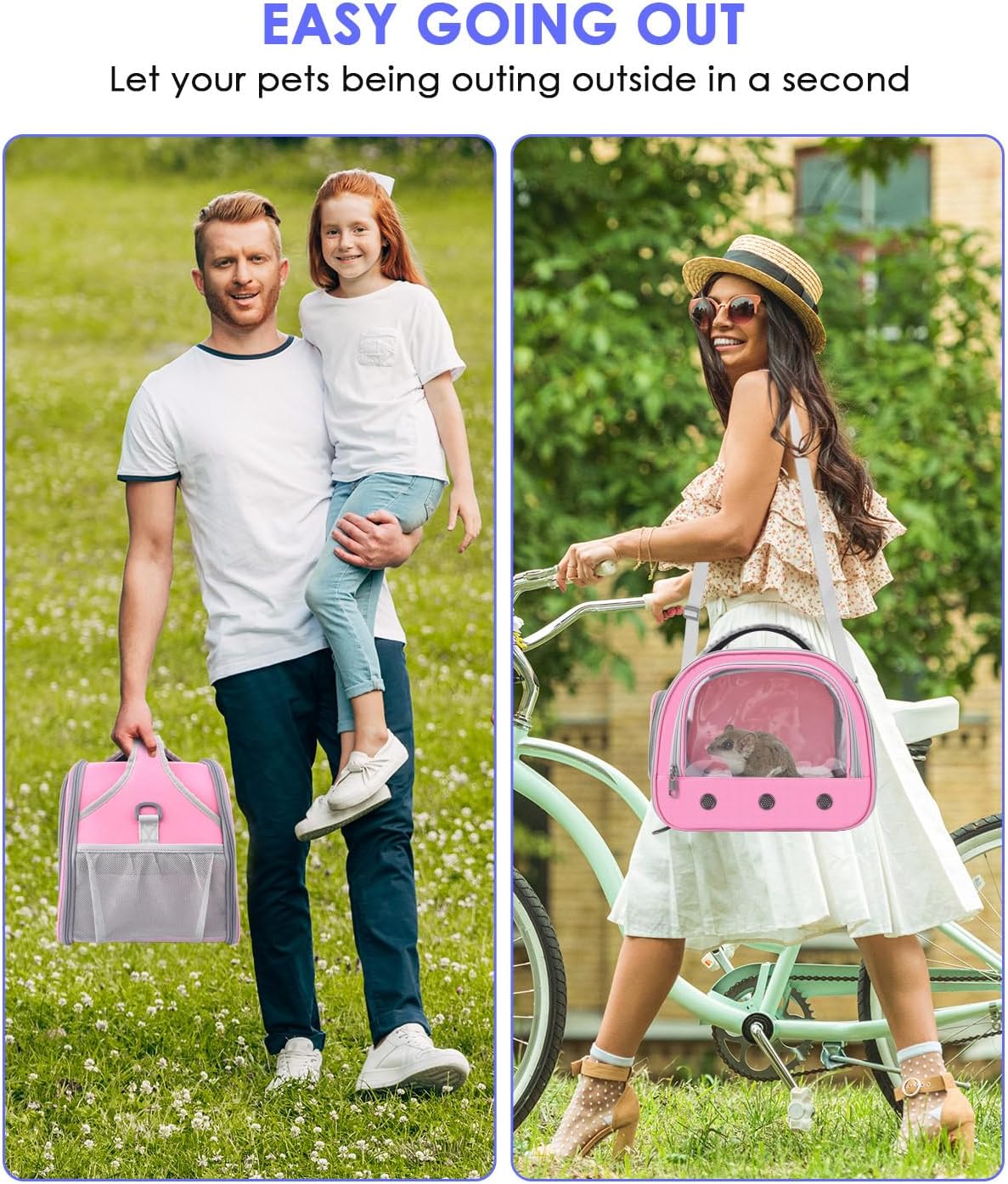 Guinea Pig Carrier Bag, Portable Small Animal Carrier Pouch for Hamster Chinchilla Bunny Hedgehog Lizard Bearded Dragon Bird Outgoing Reptile Travel Carrying Case - Pink