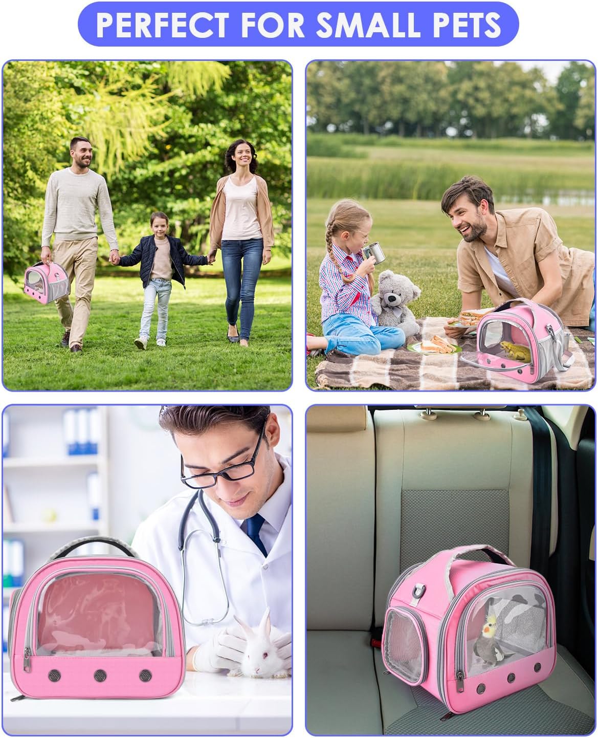 Guinea Pig Carrier Bag, Portable Small Animal Carrier Pouch for Hamster Chinchilla Bunny Hedgehog Lizard Bearded Dragon Bird Outgoing Reptile Travel Carrying Case - Pink