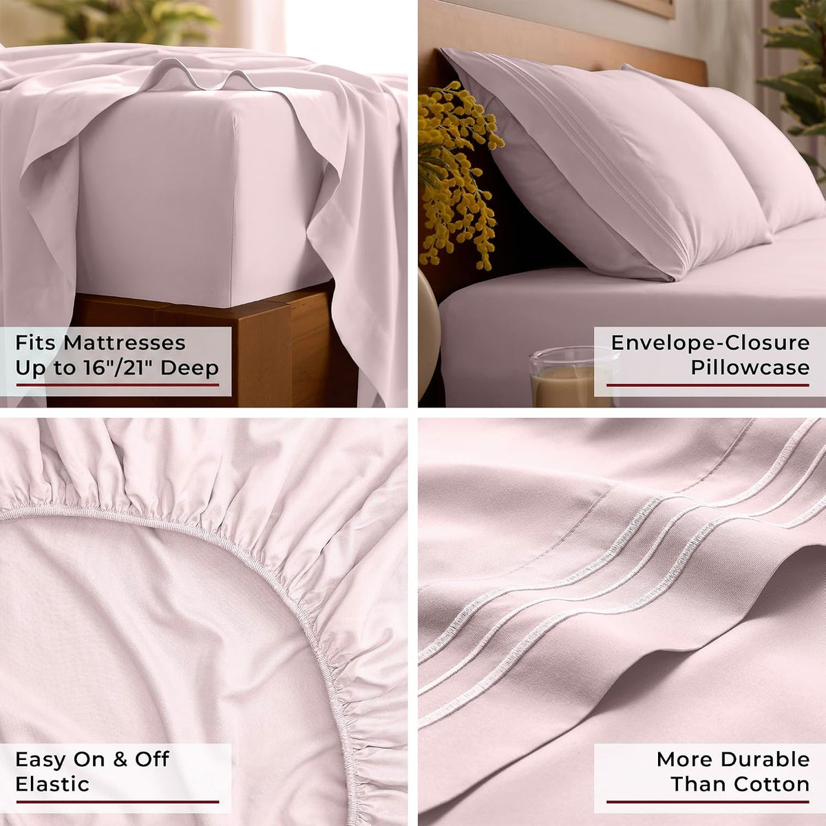 Iconic 4-Piece, Ultra Soft Sheet Set (Full, Blush Pink)