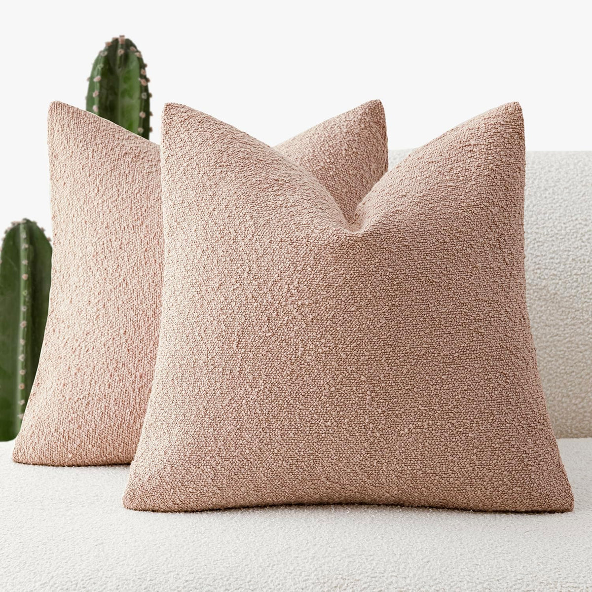 Decorative Textured Boucle Throw Pillow Covers 18x18 Light Pink