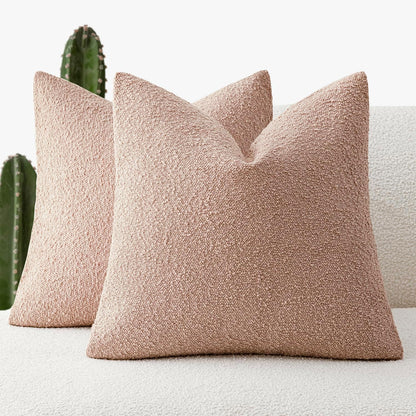 Decorative Textured Boucle Throw Pillow Covers 18x18 Light Pink