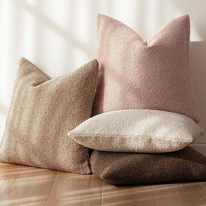 Decorative Textured Boucle Throw Pillow Covers 18x18 Light Pink