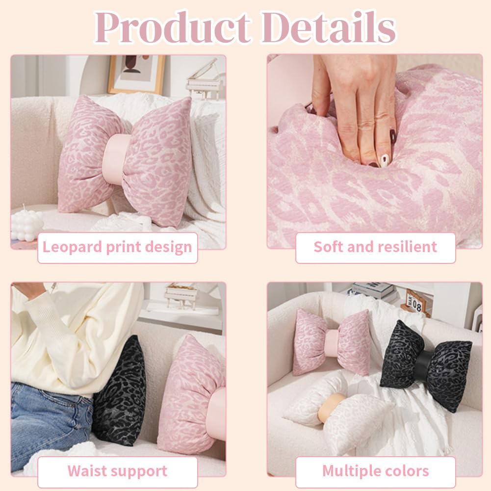 2Pcs Leopard Print Bow Pillows Elegant Coquette Throw Pillow Cheetah Bowknot Home Decor Stuffed Bow Lumbar Pillow for Bed Couch Living Room Decor