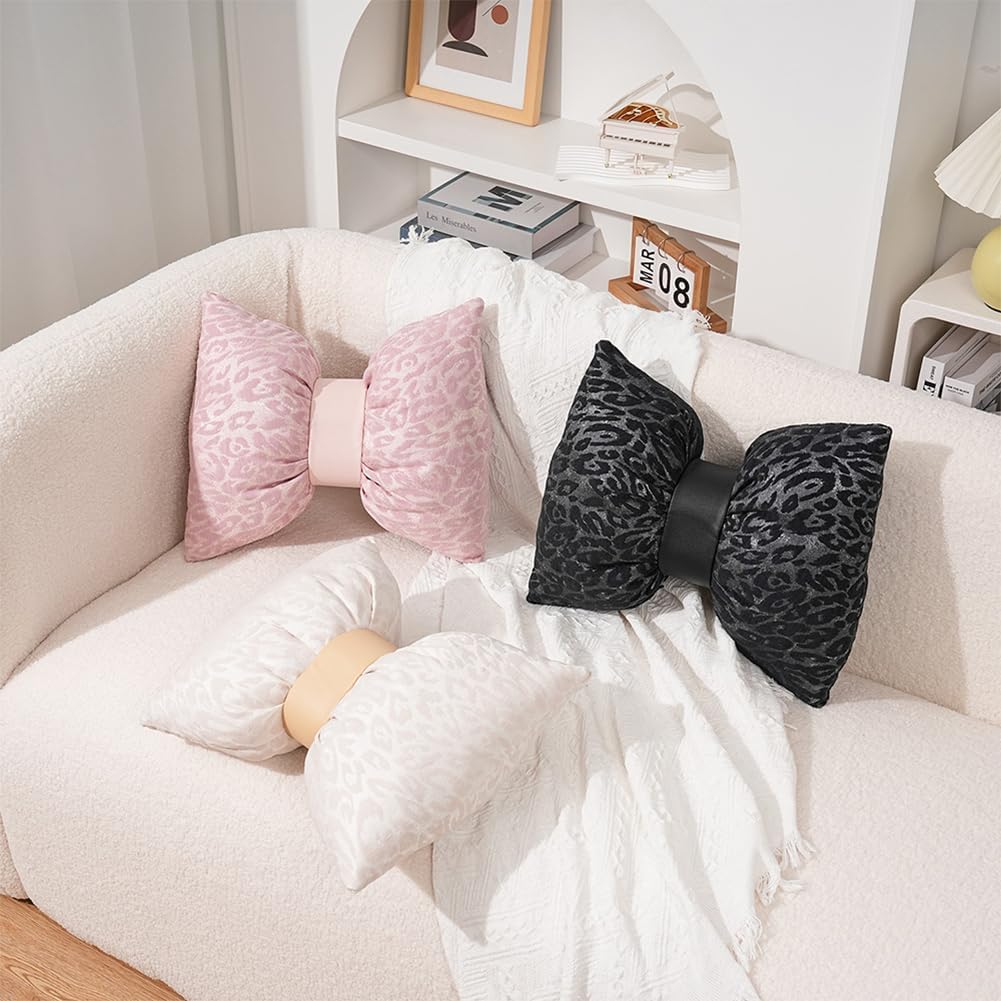 2Pcs Leopard Print Bow Pillows Elegant Coquette Throw Pillow Cheetah Bowknot Home Decor Stuffed Bow Lumbar Pillow for Bed Couch Living Room Decor