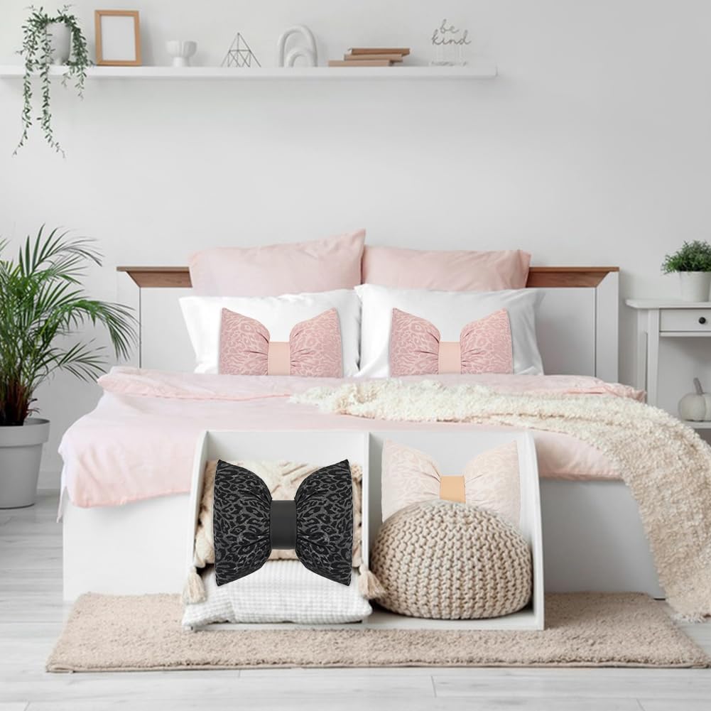 2Pcs Leopard Print Bow Pillows Elegant Coquette Throw Pillow Cheetah Bowknot Home Decor Stuffed Bow Lumbar Pillow for Bed Couch Living Room Decor