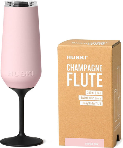 Champagne Flute | NEW | Award-winning Design with Detachable Stem | Premium Stainless Steel Champagne Glass with Lid | Triple Insulated Tumbler | 8oz Capacity | Great Gift (Powder Pink)