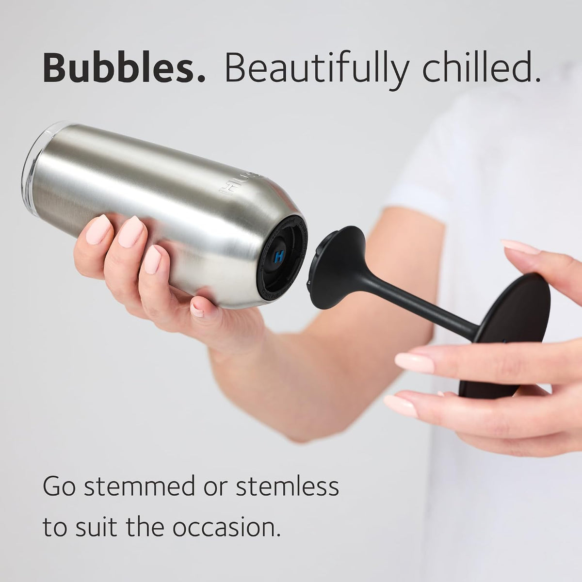 Champagne Flute | NEW | Award-winning Design with Detachable Stem | Premium Stainless Steel Champagne Glass with Lid | Triple Insulated Tumbler | 8oz Capacity | Great Gift (Powder Pink)
