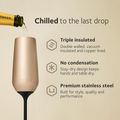 Champagne Flute | NEW | Award-winning Design with Detachable Stem | Premium Stainless Steel Champagne Glass with Lid | Triple Insulated Tumbler | 8oz Capacity | Great Gift (Powder Pink)