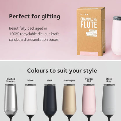 Champagne Flute | NEW | Award-winning Design with Detachable Stem | Premium Stainless Steel Champagne Glass with Lid | Triple Insulated Tumbler | 8oz Capacity | Great Gift (Powder Pink)