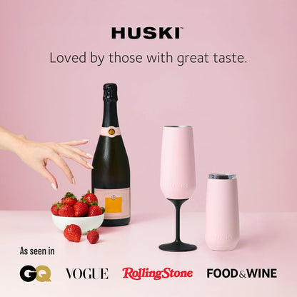 Champagne Flute | NEW | Award-winning Design with Detachable Stem | Premium Stainless Steel Champagne Glass with Lid | Triple Insulated Tumbler | 8oz Capacity | Great Gift (Powder Pink)