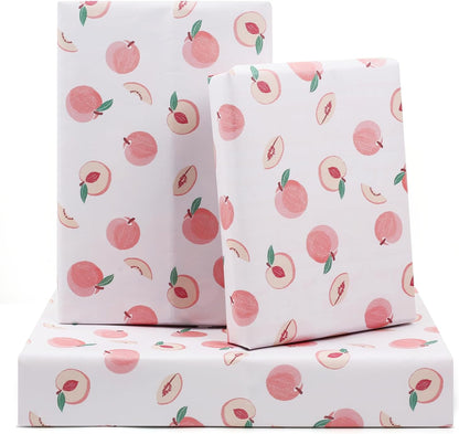 Peach Wrapping Paper, Pink Fruit Wrapping Paper, Cute Sweet Fresh Peaches Gift Wrap Paper 6 Sheets Folded Flat 20x28 inches per Sheet for Birthday, Baby Shower, Wedding, Summer Winter Party