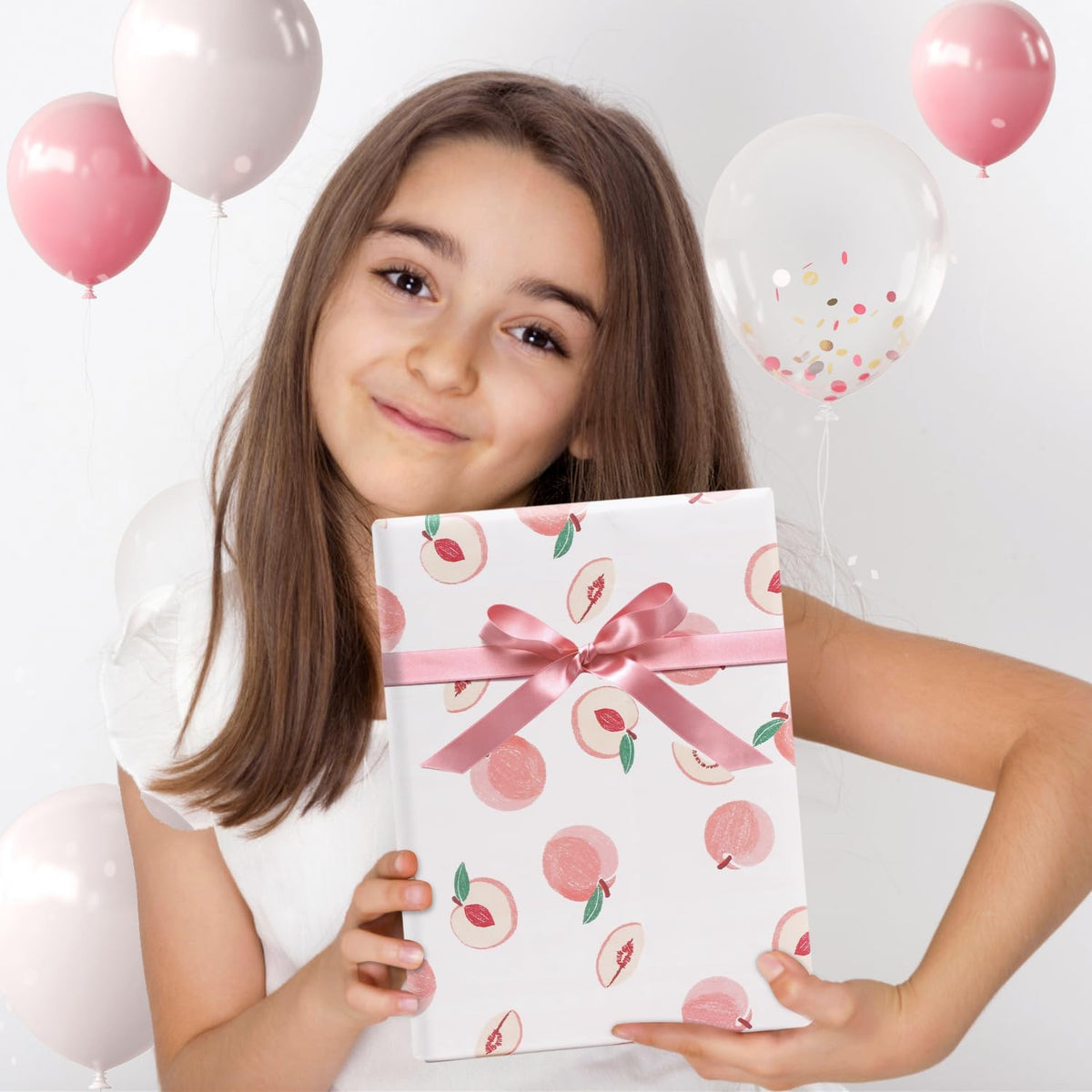 Peach Wrapping Paper, Pink Fruit Wrapping Paper, Cute Sweet Fresh Peaches Gift Wrap Paper 6 Sheets Folded Flat 20x28 inches per Sheet for Birthday, Baby Shower, Wedding, Summer Winter Party