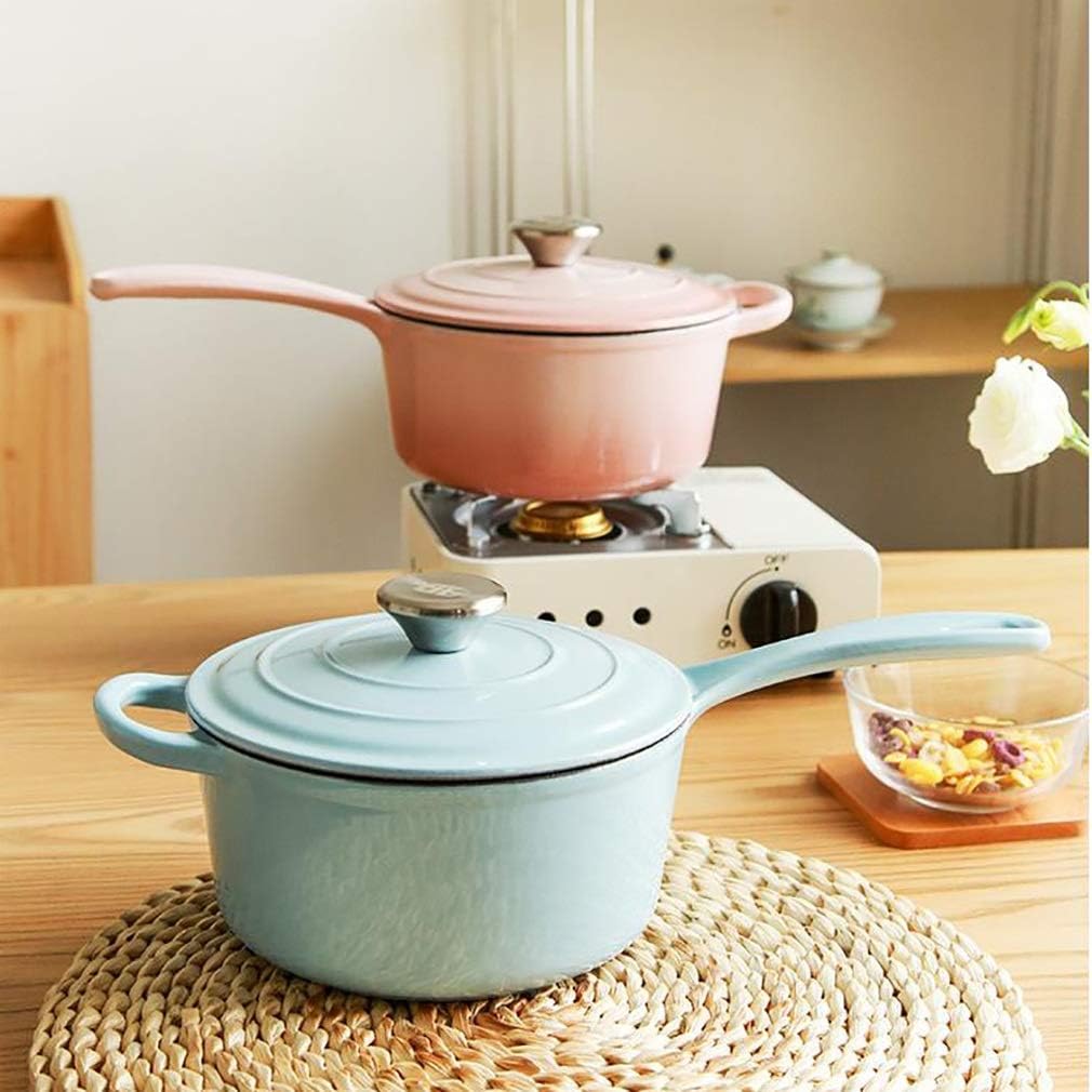 Saucepan Nonstick with Lid Forged Iron Cooking Pot for Soup, Stew, Sauce, Pasta & Reheat Food Dishwasher Safe (Color : Pink) (Pink)