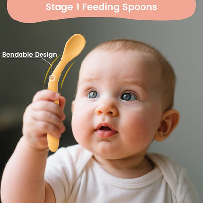 8PCS Silicone Feeding Spoons, Baby Spoons Silicone Training Spoons Baby Utensils Infant Spoons for First Stage Baby and Parents, small, Pink