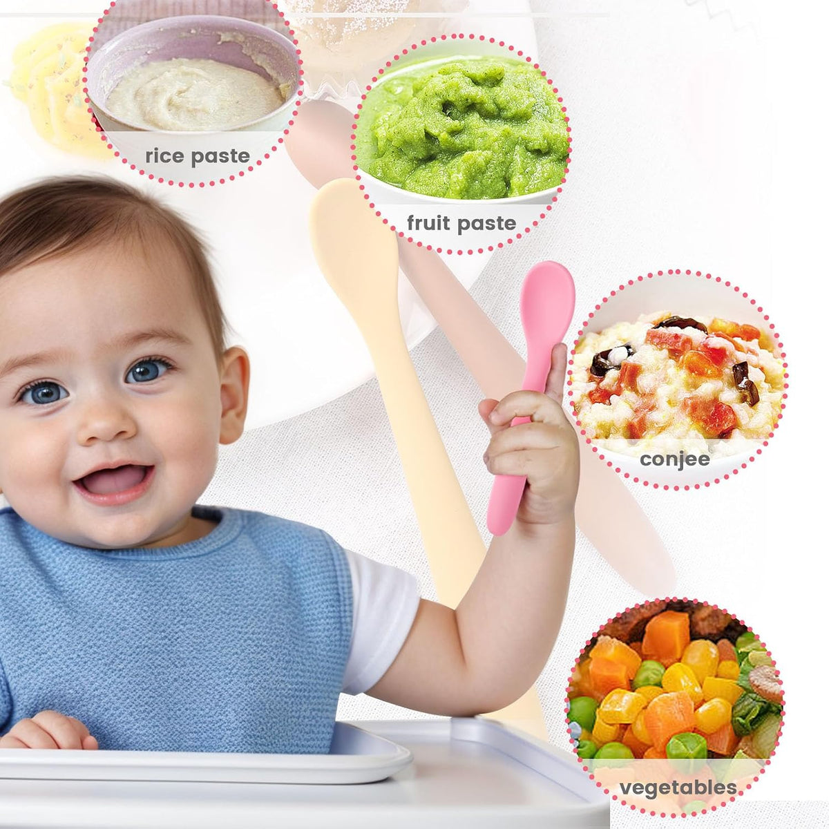 8PCS Silicone Feeding Spoons, Baby Spoons Silicone Training Spoons Baby Utensils Infant Spoons for First Stage Baby and Parents, small, Pink