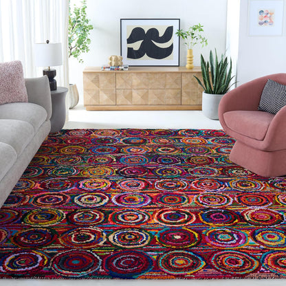 Nantucket Collection Area Rug - 10' x 14', Pink & Multi, Handmade Modern Abstract Boho Cotton, Ideal for High Traffic Areas in Living Room, Bedroom (NAN143A)
