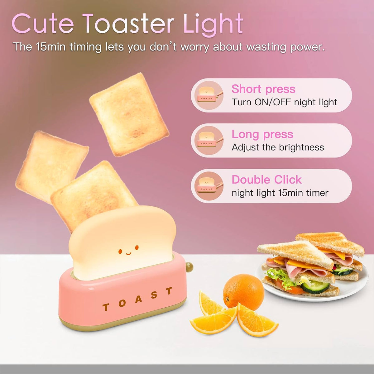 Desk Decor Cute Pink Toast Lamp Small Desk Lamp Night Light for Kids