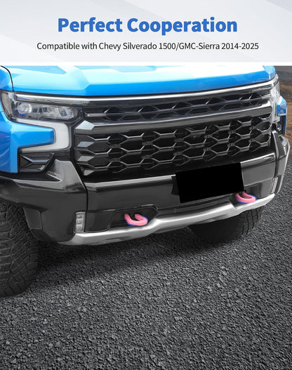 Pink Tow Hook Covers Fit for Chevy Silverado/GMC-Sierra 2014-2025 Front Bumper Tow Hooks Rubber Protector Trim Compatible with Chevrolet Silverado Accessories