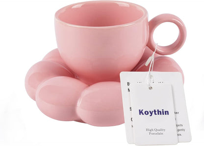 6.5oz Sunflower Saucer Mini Ceramic Mug, Pink Mother’s Day Cup