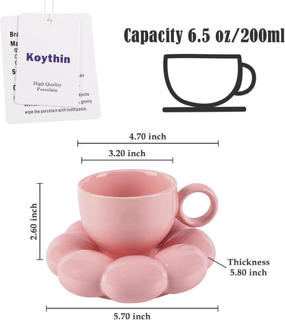 6.5oz Sunflower Saucer Mini Ceramic Mug, Pink Mother’s Day Cup