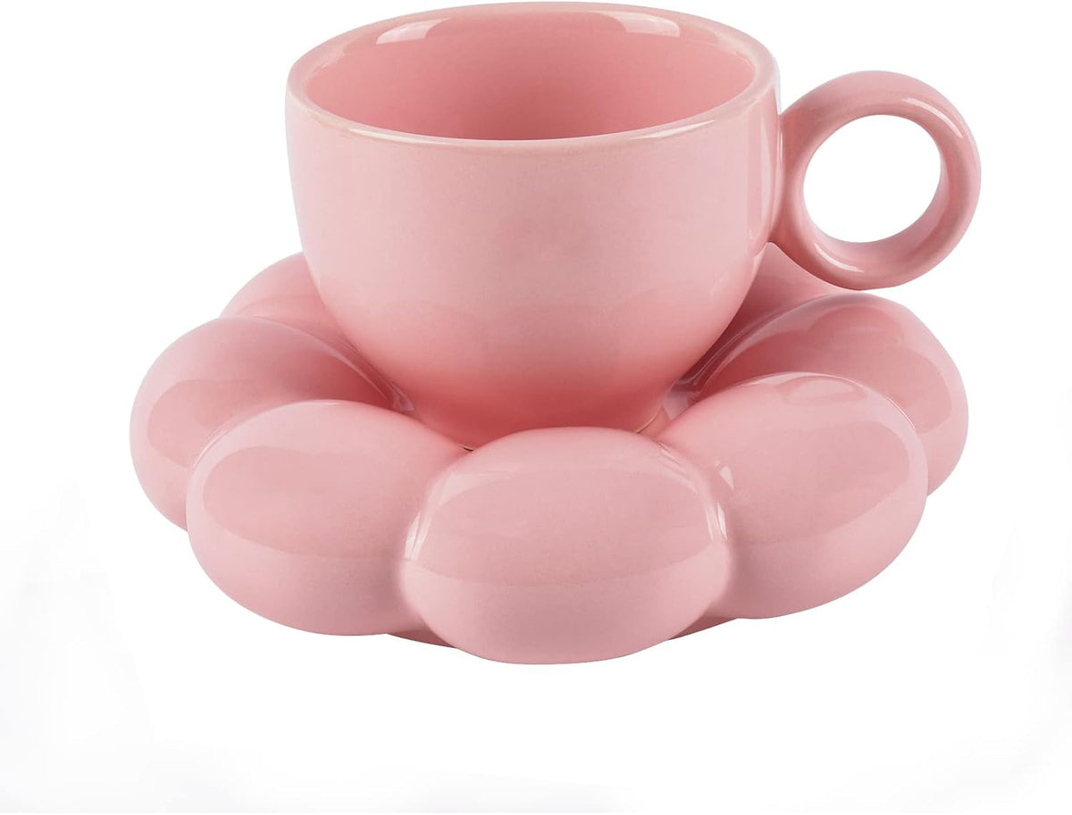 6.5oz Sunflower Saucer Mini Ceramic Mug, Pink Mother’s Day Cup