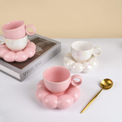 6.5oz Sunflower Saucer Mini Ceramic Mug, Pink Mother’s Day Cup