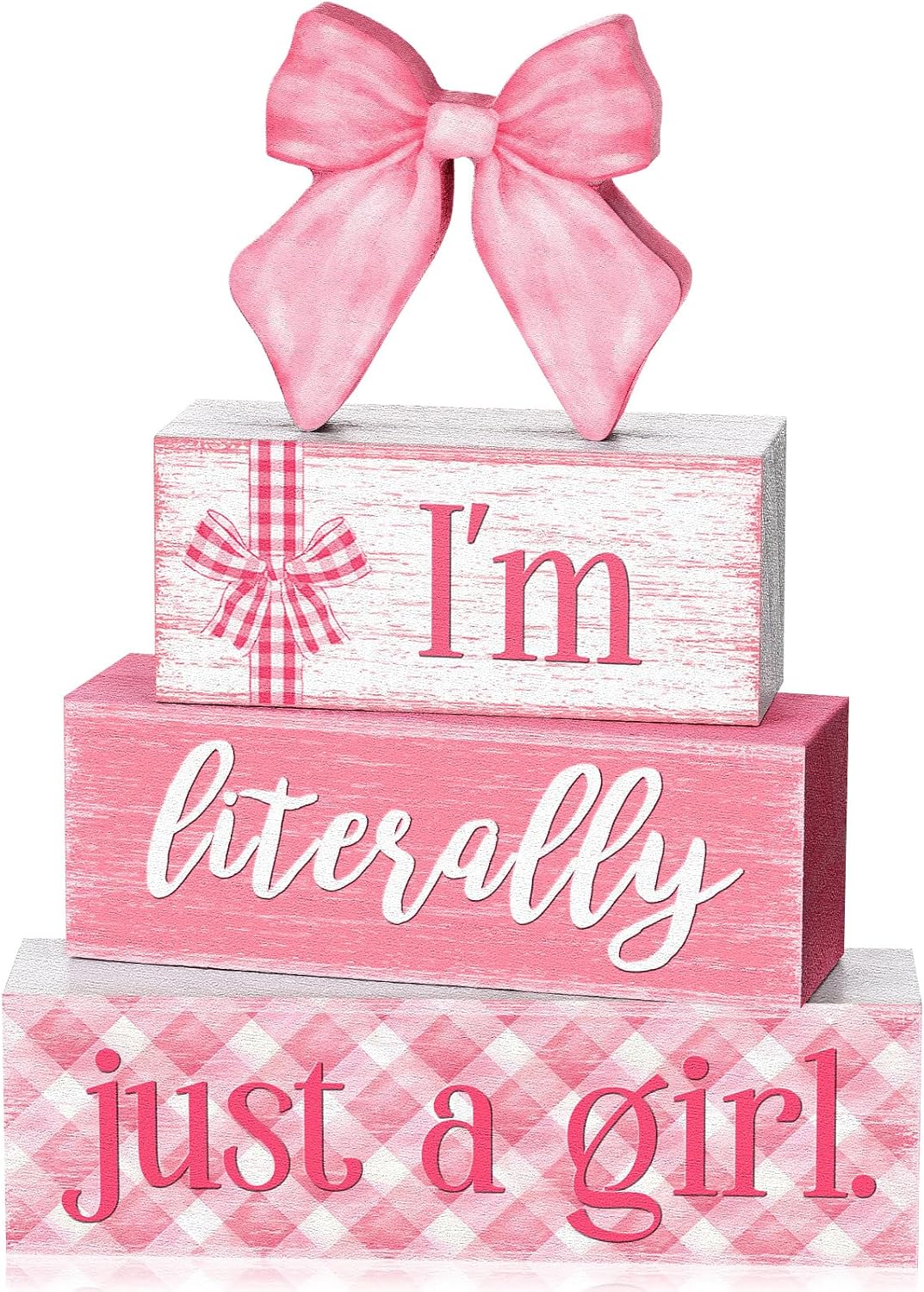 Pink Bow Stacked Wooden Block Signs Coquette Room Decor