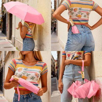 Duck Cute Travel Compact Umbrella Automatic, Wooden Handle for Gifts Women