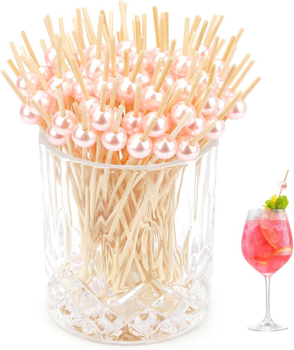 Cocktail Picks Valentine's Day Toothpicks 150PCS Pink Pearl Toothpicks for Appetizers 4.7in Cocktail Toothpicks for Drinks Tooth Picks Wooden Long Toothpicks Bamboo Skewers for Appetizers