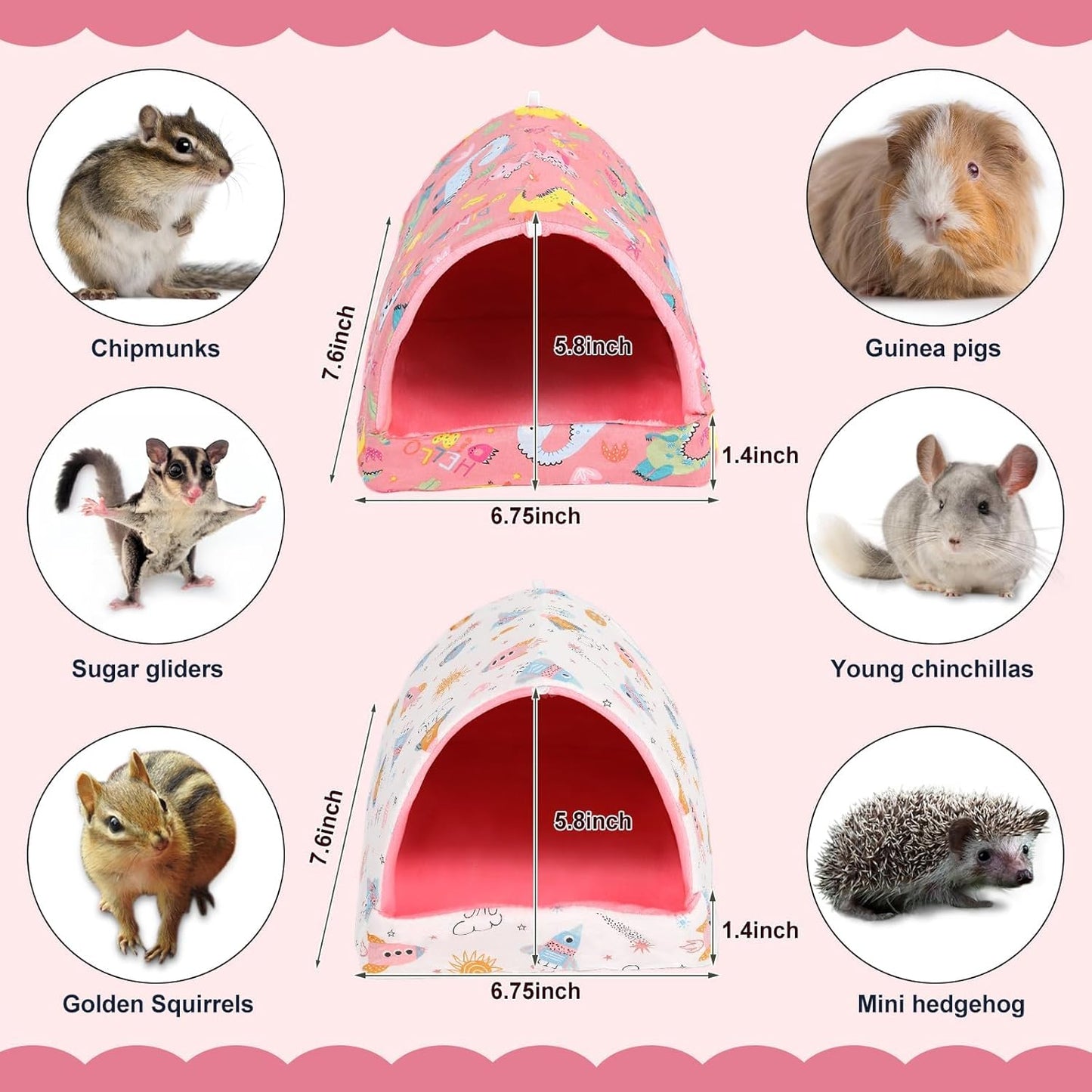 2 Pack Guinea Pig Bed, Guinea Pig Hideout Washable Small Animal House Cage Accessories for Dwarf Rabbits Chinchillas Hamsters Hedgehogs Ferrets Bearded Dragons and Rats