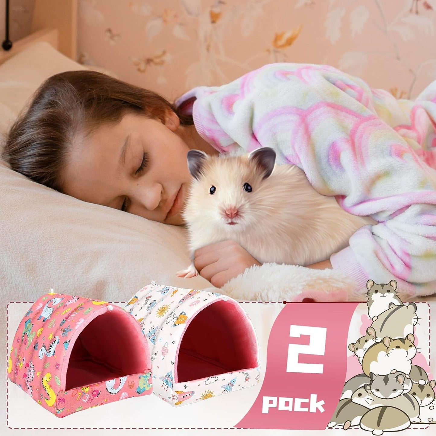2 Pack Guinea Pig Bed, Guinea Pig Hideout Washable Small Animal House Cage Accessories for Dwarf Rabbits Chinchillas Hamsters Hedgehogs Ferrets Bearded Dragons and Rats