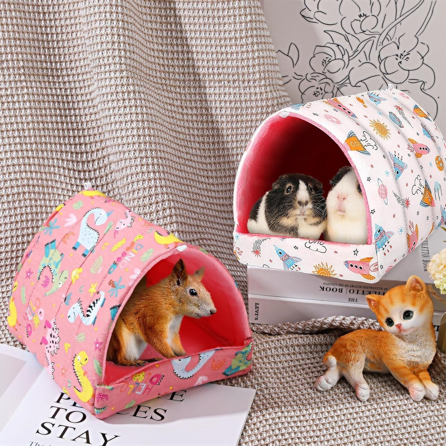 2 Pack Guinea Pig Bed, Guinea Pig Hideout Washable Small Animal House Cage Accessories for Dwarf Rabbits Chinchillas Hamsters Hedgehogs Ferrets Bearded Dragons and Rats