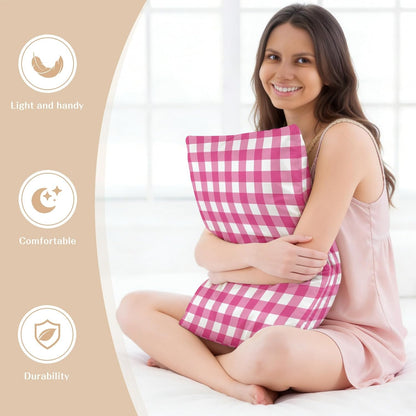 Peach Pink Checked Satin Pillowcases Standard Size Set of 2 Cooling Farmhouse Buffalo Plaid Country Grid Silk Pillow Cases for Hair and Skin Smooth Soft Zippered Throw Pillow Covers for Women 20"x26"