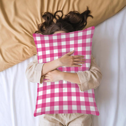 Peach Pink Checked Satin Pillowcases Standard Size Set of 2 Cooling Farmhouse Buffalo Plaid Country Grid Silk Pillow Cases for Hair and Skin Smooth Soft Zippered Throw Pillow Covers for Women 20"x26"