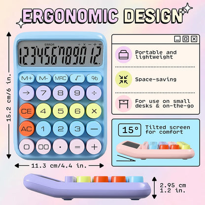Pink Calculator – Cute Desk Calculator with Big Buttons, 12-Digit, for School, Office & Pink Desk Accessories
